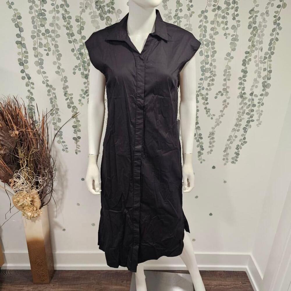 Bishop + Young Black Sleeveless Button Down Shirt Dress Size S